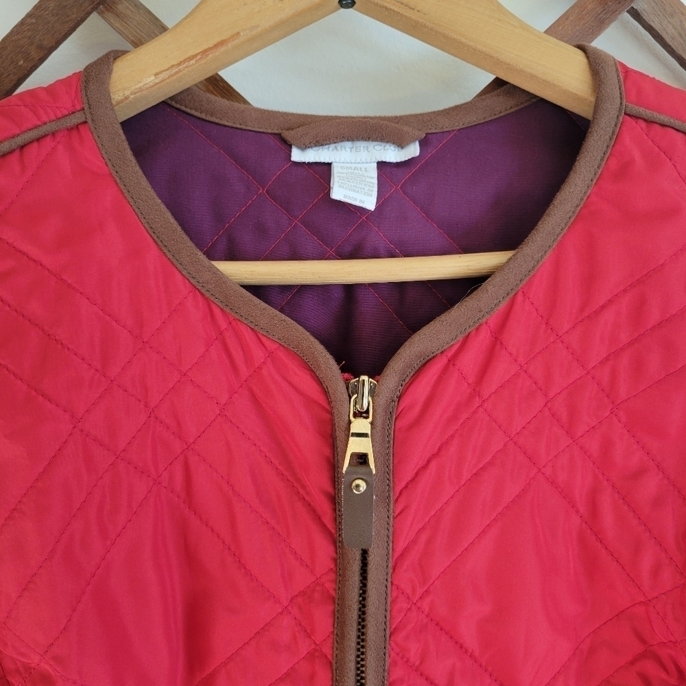 Charter Club Quilted Blazer Jacket Red Gold Decal Small S - Picture 3 of 8